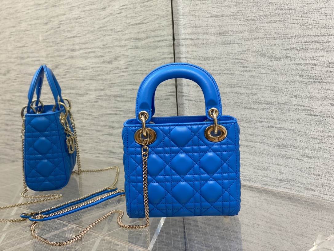 Mini Lady Dior Bag Blue Cannage Lambskin